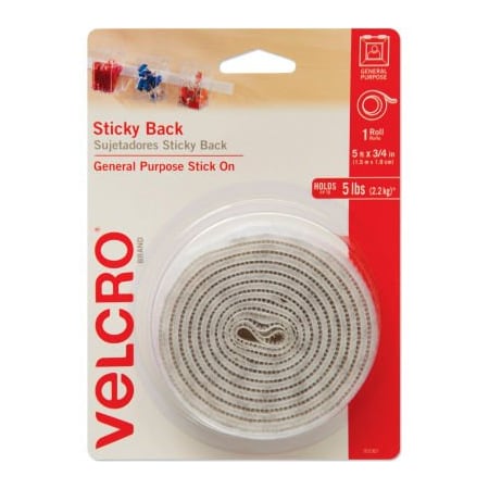 Velcro Brand Reclosable Fastener, 5 ft, 3/4" Wd, White 90087**